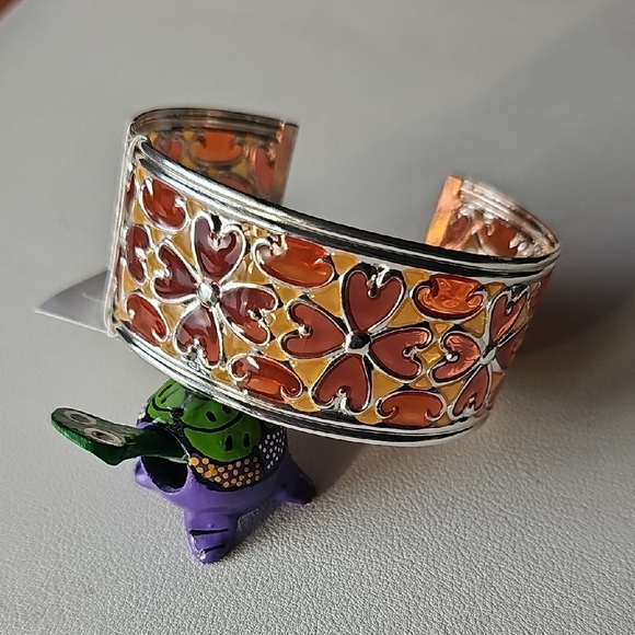 Sparkle Jewelry - Silver and 3-tone Pink Floral Cuff Bracelet